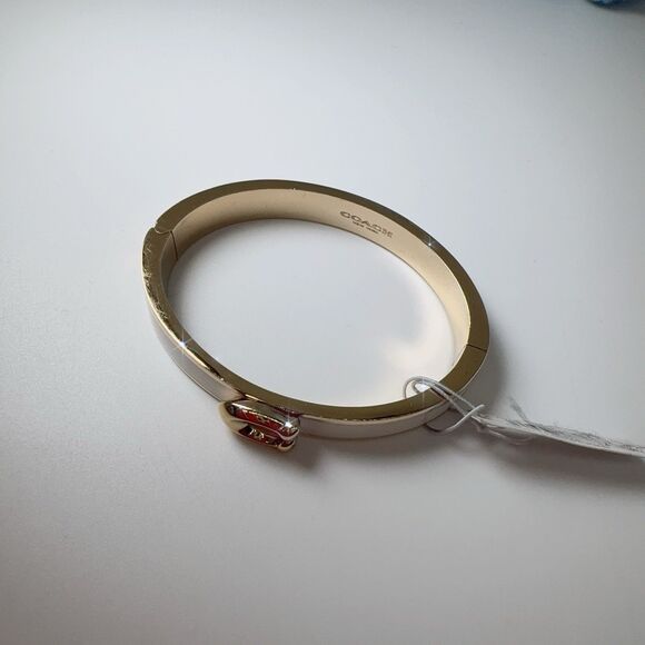 CLEARANCE Coach F67480 Signature Push Hinged Bangle Gold/Chalk NWT - Picture 6 of 9
